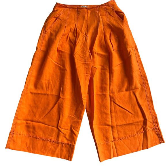 Anthropologie Maeve Bright Orange, Linen, Gaucho, Pleated, Capri Pants- 00 - Picture 1 of 9
